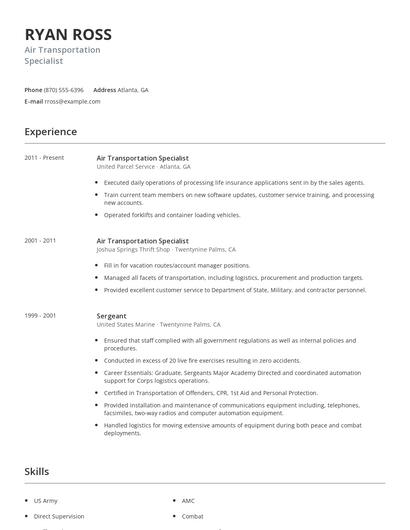 Air Transportation Specialist Resume
