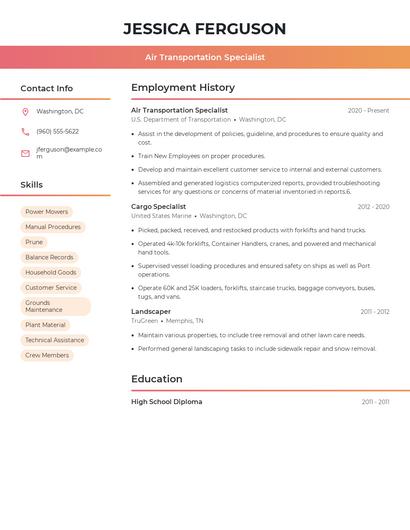 Air Transportation Specialist Resume