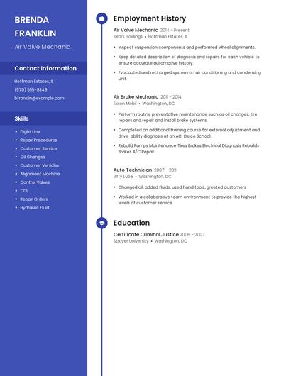 Air Valve Mechanic Resume
