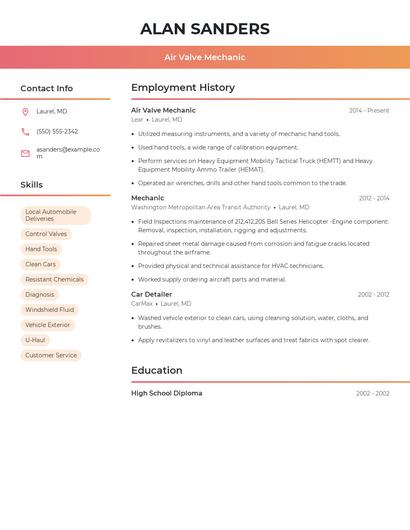 Air Valve Mechanic Resume