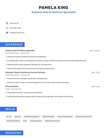 Airborne And Air Delivery Specialist Resume