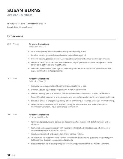 Airborne Operations Resume