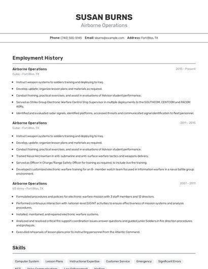 Airborne Operations Resume