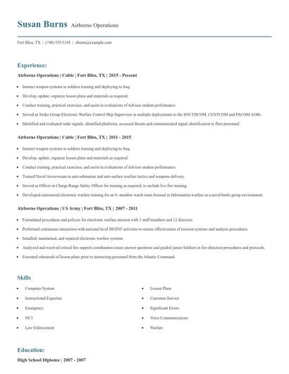 Airborne Operations Resume