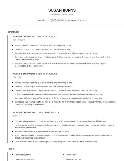 Airborne Operations Resume