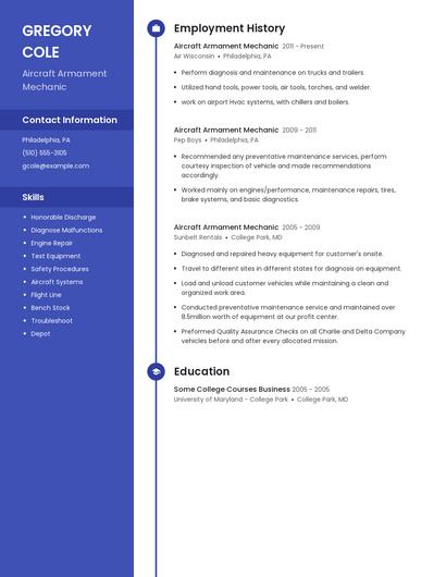 Aircraft Armament Mechanic Resume