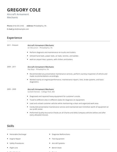 Aircraft Armament Mechanic Resume
