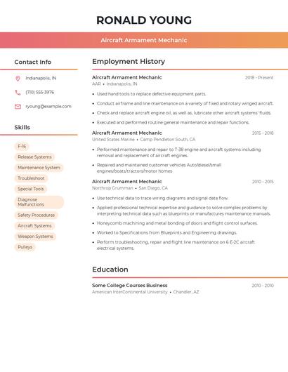 Aircraft Armament Mechanic Resume