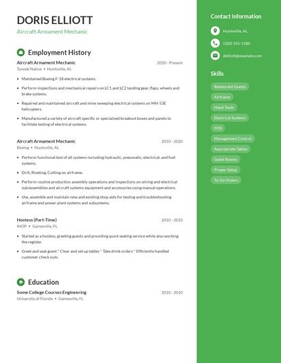 Aircraft Armament Mechanic Resume