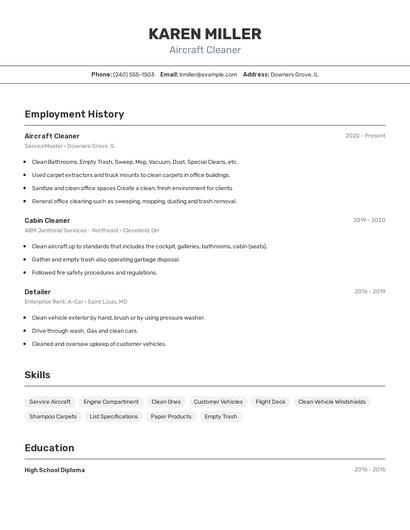 Aircraft Cleaner Resume