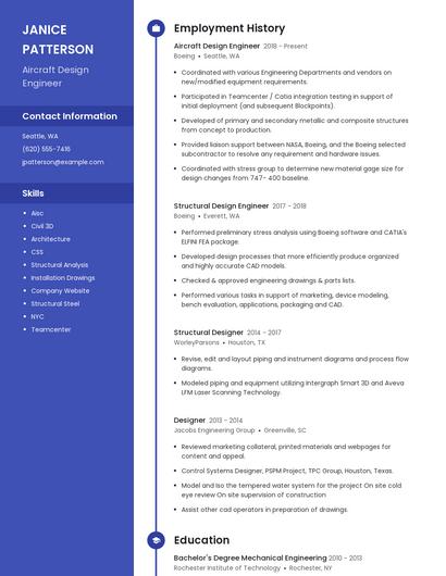 Aircraft Design Engineer Resume