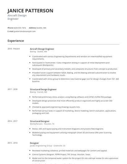 Aircraft Design Engineer Resume