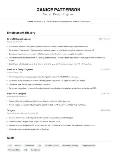 Aircraft Design Engineer Resume