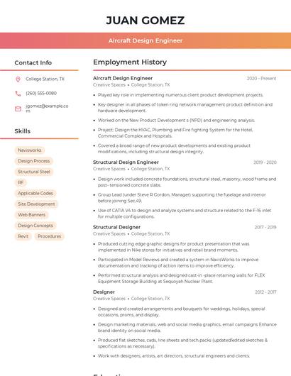 Aircraft Design Engineer Resume