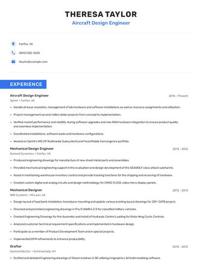 Aircraft Design Engineer Resume