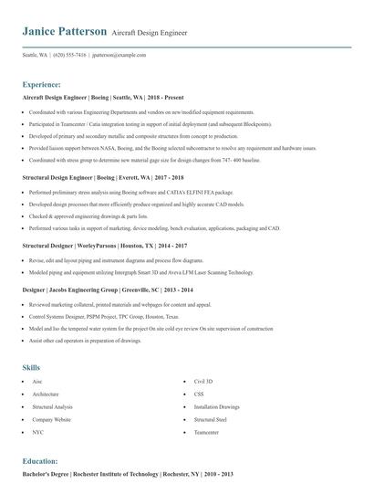 Aircraft Design Engineer Resume