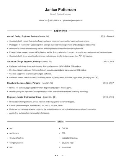 Aircraft Design Engineer Resume