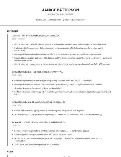 Aircraft Design Engineer Resume