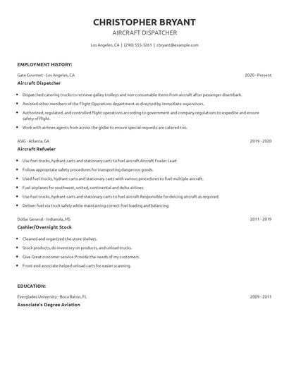 Aircraft Dispatcher Resume