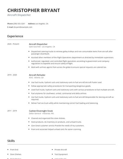 Aircraft Dispatcher Resume