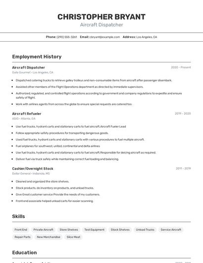 Aircraft Dispatcher Resume