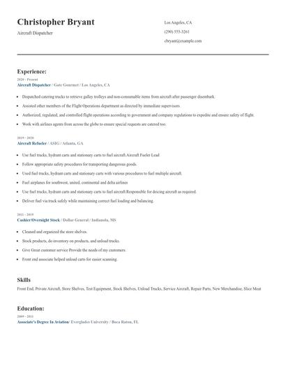 Aircraft Dispatcher Resume
