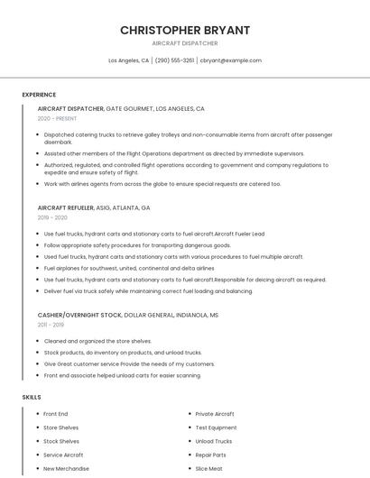 Aircraft Dispatcher Resume