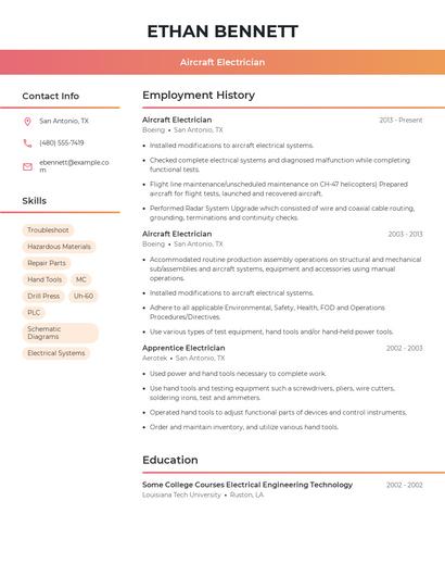 Aircraft Electrician Resume