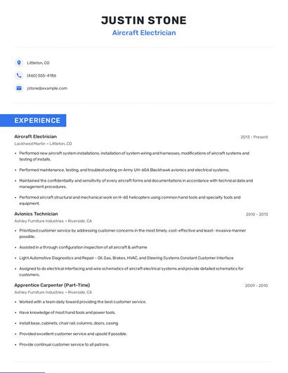 Aircraft Electrician Resume