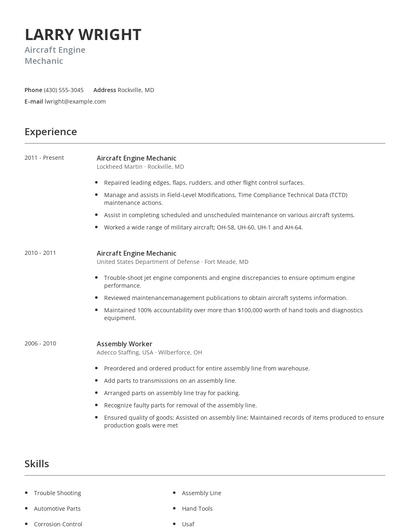 Aircraft Engine Mechanic Resume