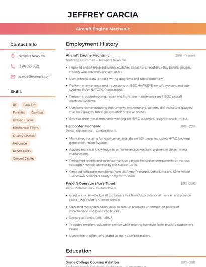 Aircraft Engine Mechanic Resume