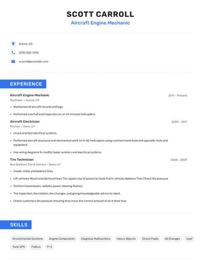 Aircraft Engine Mechanic Resume