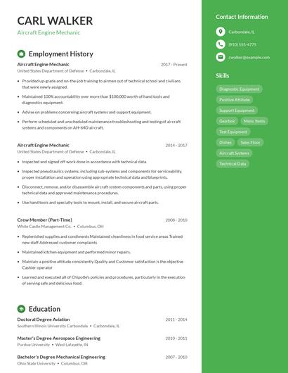 Aircraft Engine Mechanic Resume