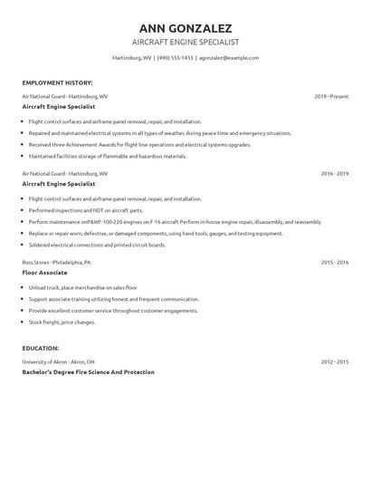 Aircraft Engine Specialist Resume