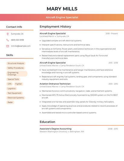 Aircraft Engine Specialist Resume