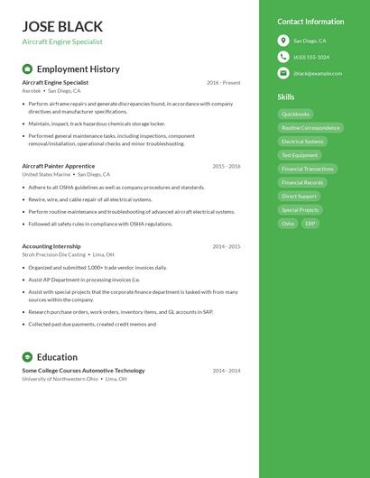 Aircraft Engine Specialist Resume