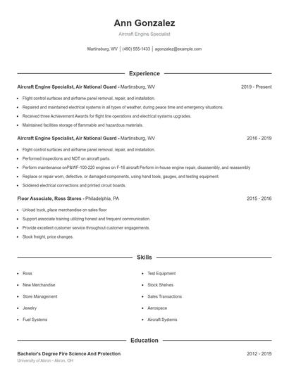 Aircraft Engine Specialist Resume
