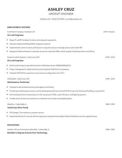 Aircraft Engineer Resume