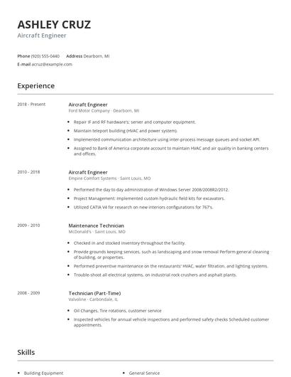 Aircraft Engineer Resume