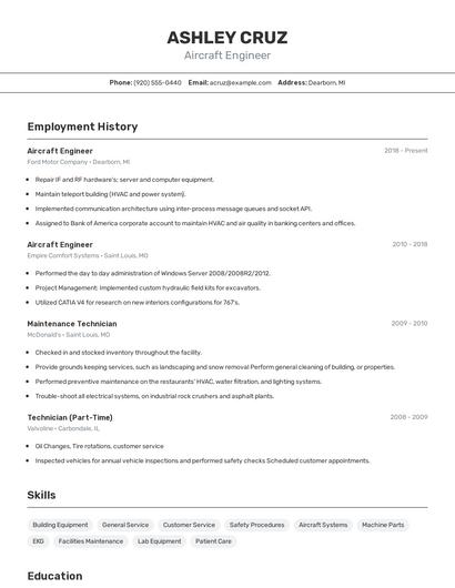 Aircraft Engineer Resume