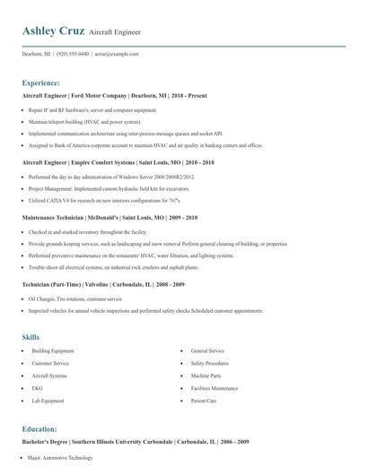 Aircraft Engineer Resume
