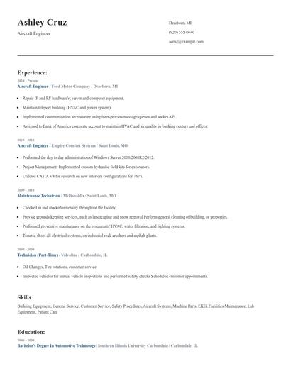 Aircraft Engineer Resume