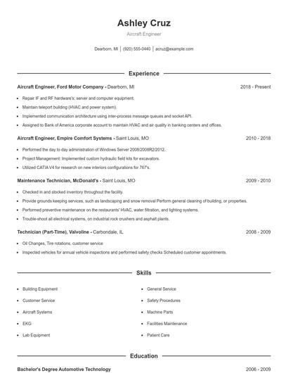 Aircraft Engineer Resume