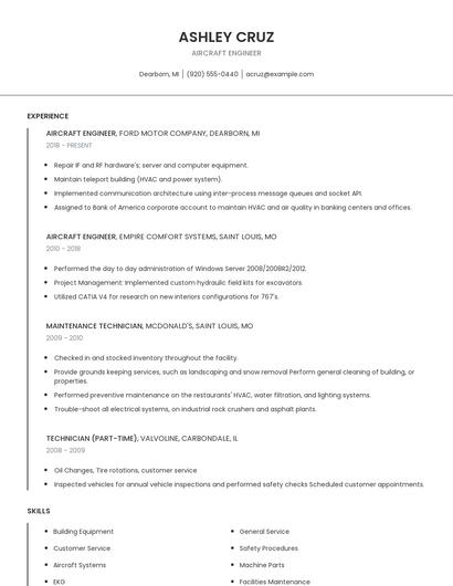 Aircraft Engineer Resume