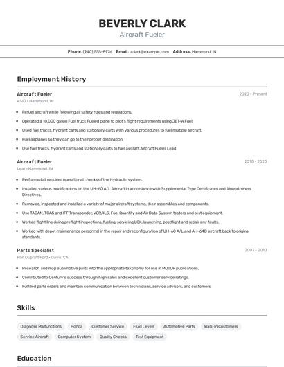 Aircraft Fueler Resume