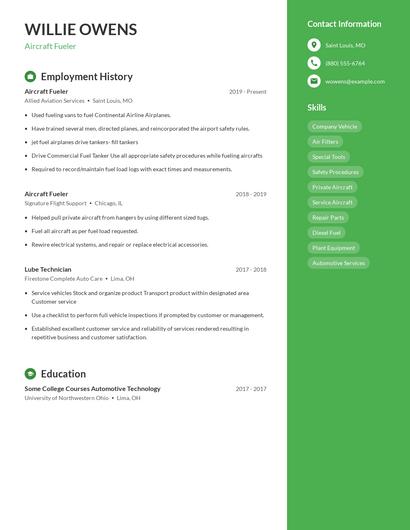 Aircraft Fueler Resume
