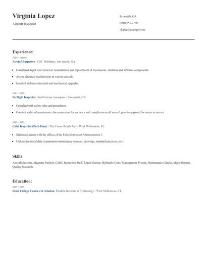 Aircraft Inspector Resume