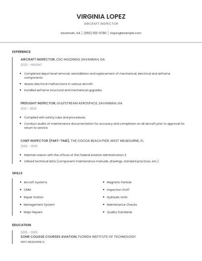 Aircraft Inspector Resume