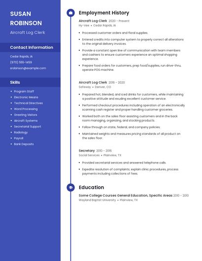 Aircraft Log Clerk Resume