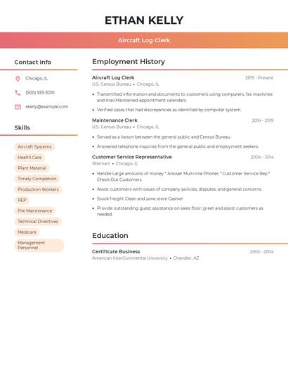 Aircraft Log Clerk Resume